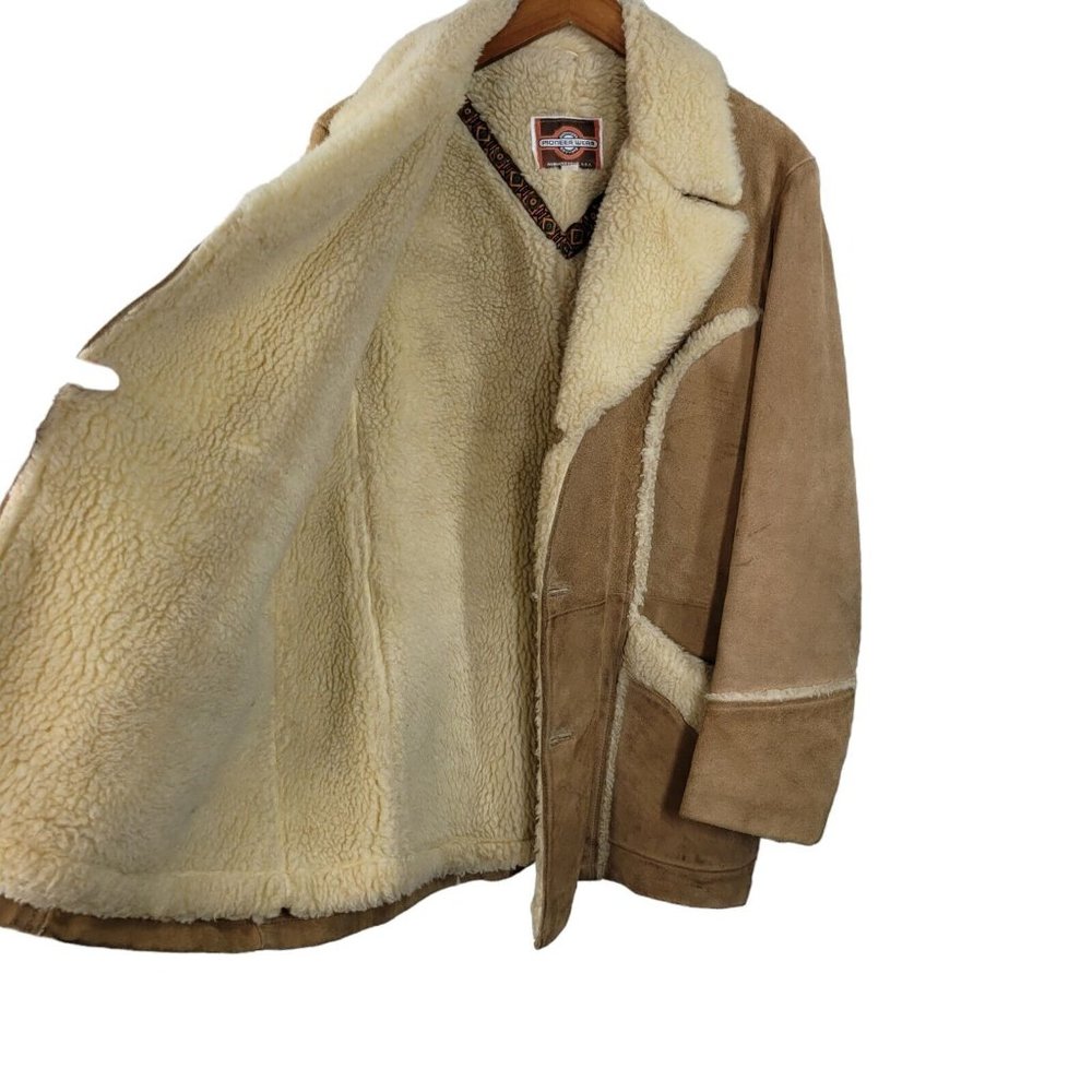 Vintage Sheepskin Faux Shearling Leather Fur Marlboro Men Coat sz 40/42 Rancher - Picture 2 of 8